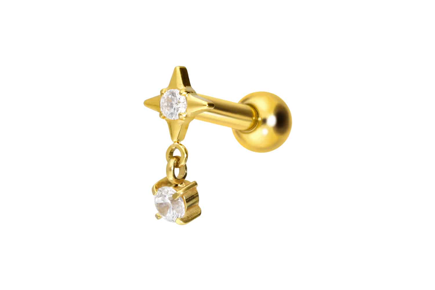 Titan Ohrpiercing mit Innengewinde STERN + KRISTALL